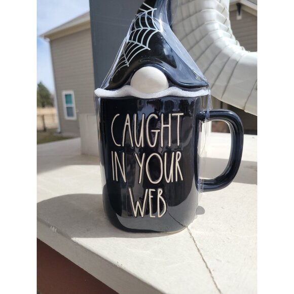 Rae Dunn Caught In Your Web Coffee Tea Mug With Witch Hat Lid New Halloween Goth - Picture 2 of 7